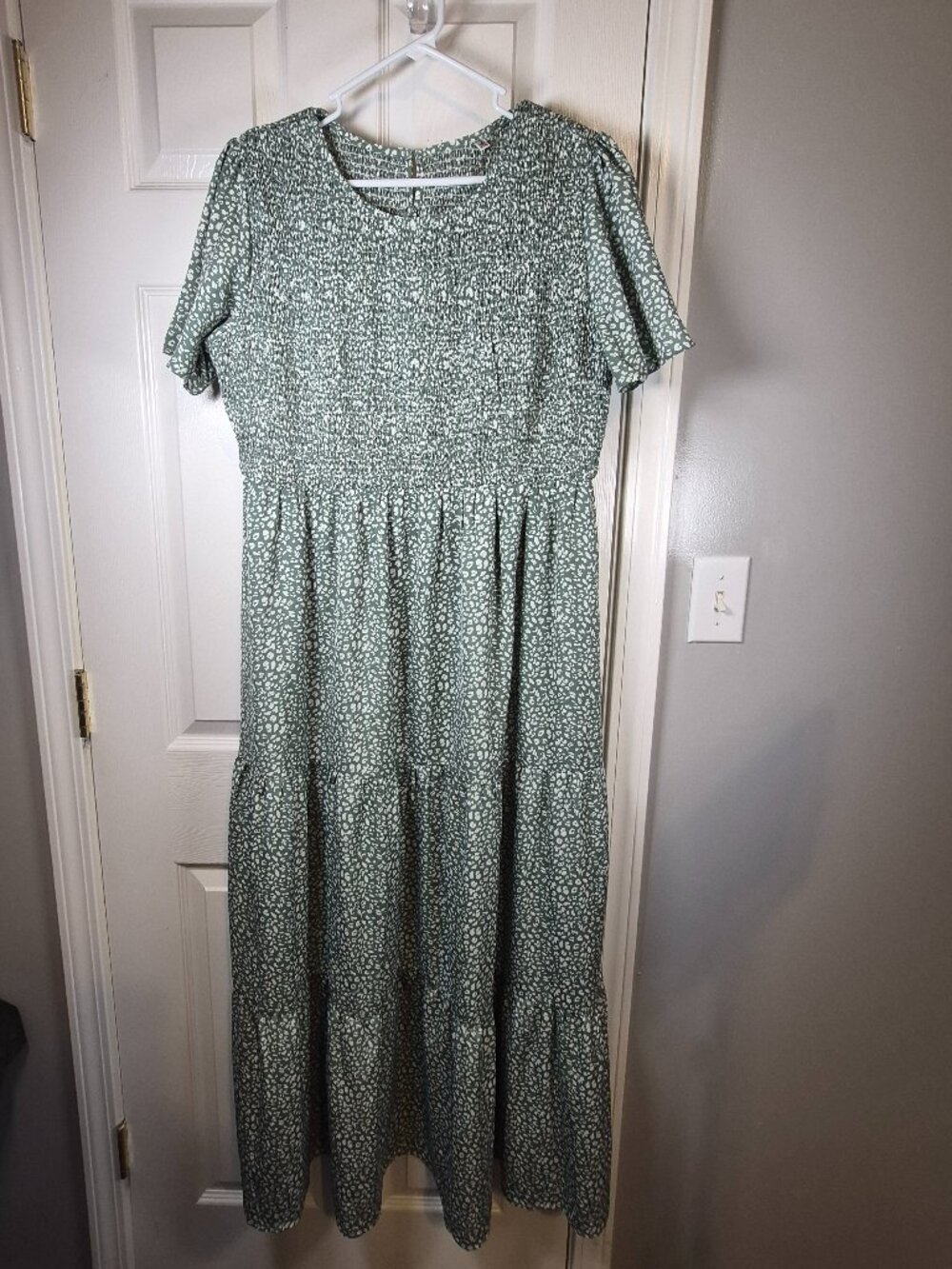 Women's Green/White Maxi Dress 3XL Vacation Minimalist Bohemian Cottage Core
